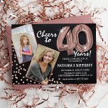 Chalkboard RoseGold Balloons 2 Photo 40th Birthday Invitation<br><div class="desc">Celebrating the BIG 40! These invites allow you to upload a before and after photograph of the birthday man or woman in a rose gold frame, with the title 'Cheers to 40 Years!'. Featuring a rustic chalkboard background, faux rose gold forty number helium balloons, faux rose gold glitter flecks and...</div>