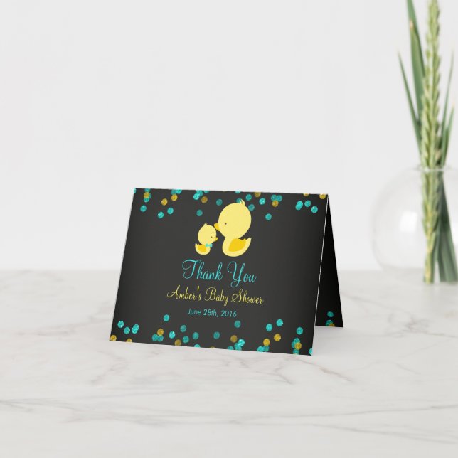 Chalkboard Rubber Duck Baby Shower Thank You Card (Front)