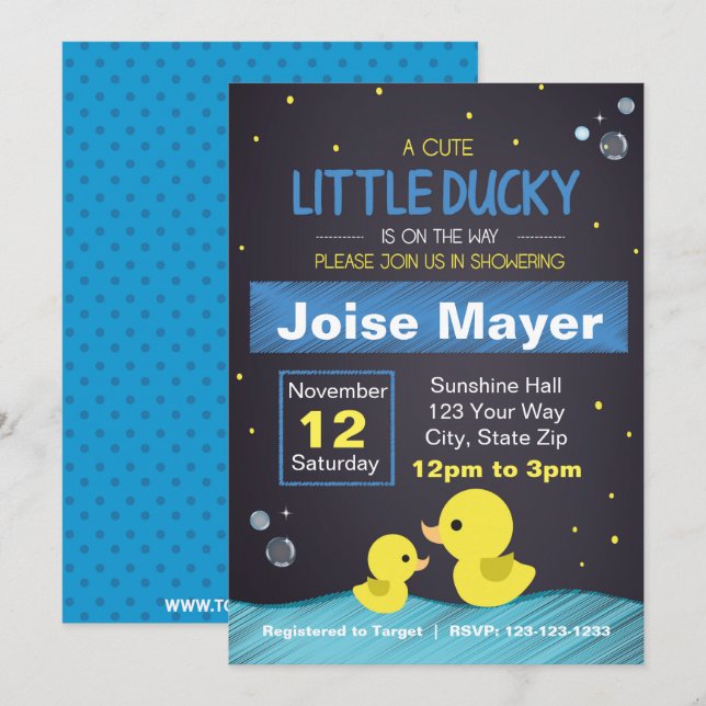 Chalkboard Rubber Ducky Invitation (Boy) (Front/Back)