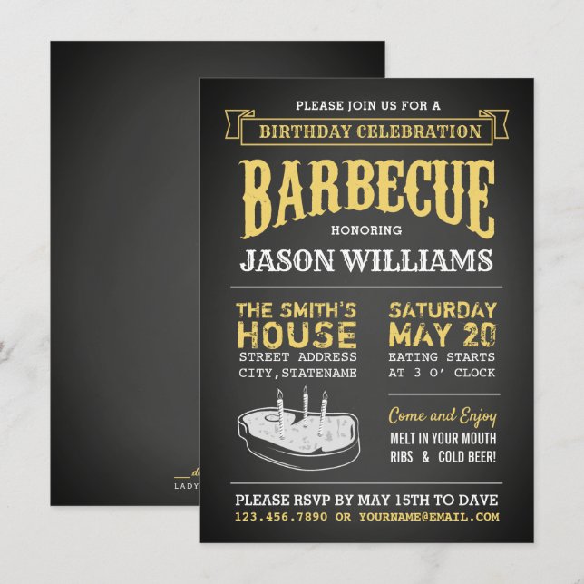 Chalkboard Rustic Birthday Party BBQ Invitations (Front/Back)