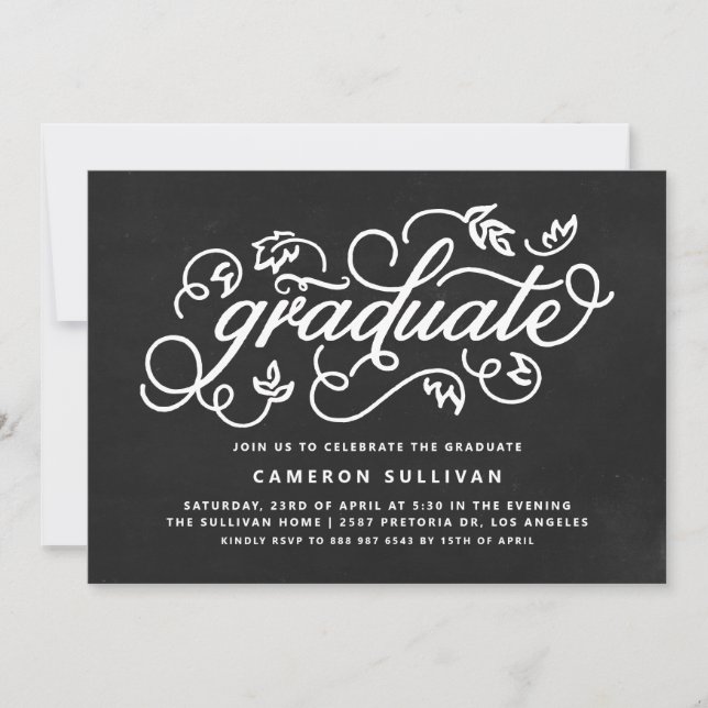 Chalkboard Rustic Calligraphy Graduation Party Invitation (Front)