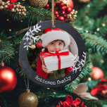 Chalkboard Rustic Circle Photo Snowflakes Ceramic Ornament<br><div class="desc">Customize this ornament with your family photo and add your family name along with the year for this great Christmas keepsake.</div>