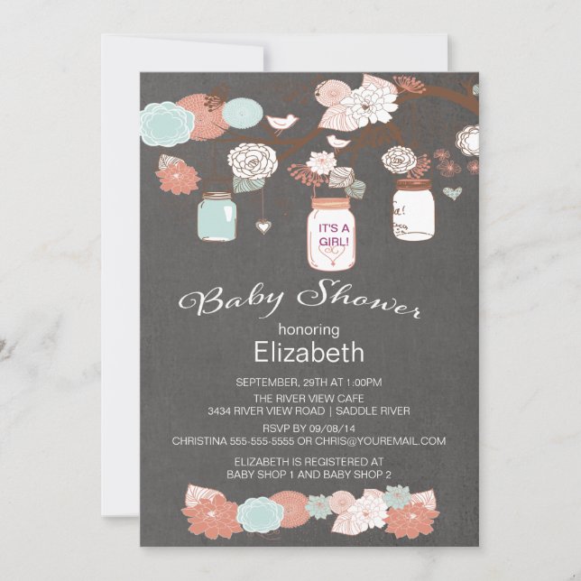 Chalkboard Rustic Country Mason Jar Baby Shower Invitation (Front)