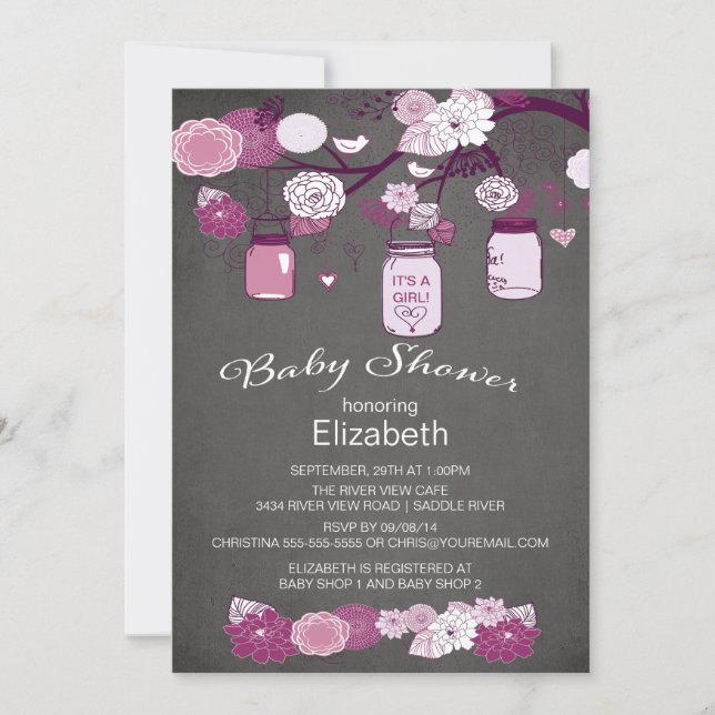 Chalkboard Rustic Country Mason Jar Baby Shower Invitation (Front)