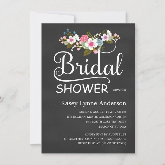 Chalkboard Rustic Floral Bridal Shower Invitation (Front)