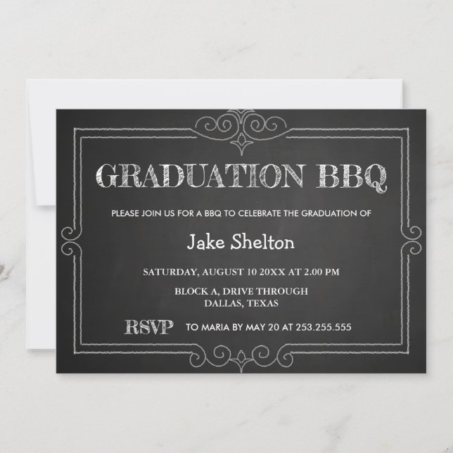 Chalkboard Rustic Graduation BBQ | Handwritten Invitation (Front)