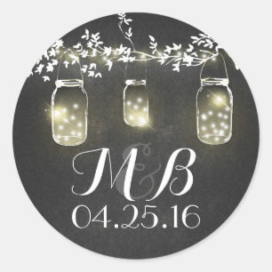 chalkboard rustic lights mason jars wedding classic round sticker