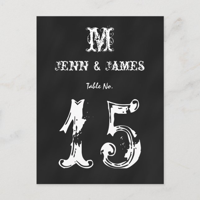 Chalkboard Rustic Mariage Numéro de table Carte (Devant)
