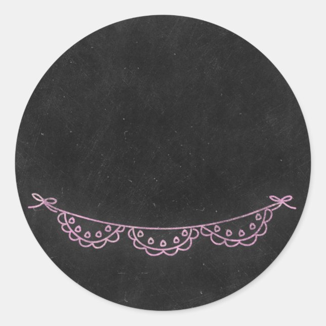 Chalkboard Rustic Shabby Chic Pink Chalk Bunting Classic Round Sticker (Front)
