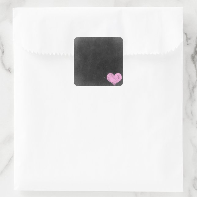 Chalkboard Rustic Shabby Chic Pink Chalk Heart Square Sticker (Bag)