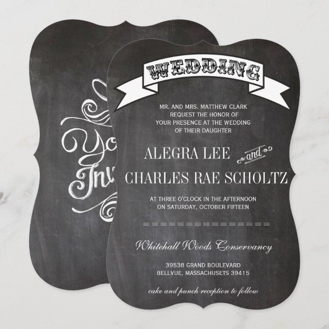 Chalkboard RUSTIC Vintage Typography Invite (Front/Back)