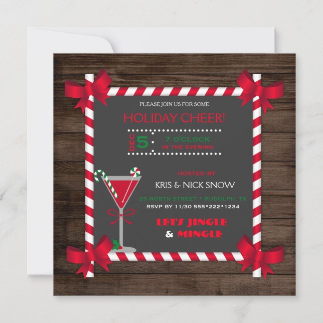 Chalkboard Rustic Wood Cocktail Holiday Party Invitation (Front)