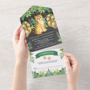 Chalkboard Safari Balloons Tiger Cub Baby Shower All In One Invitation
