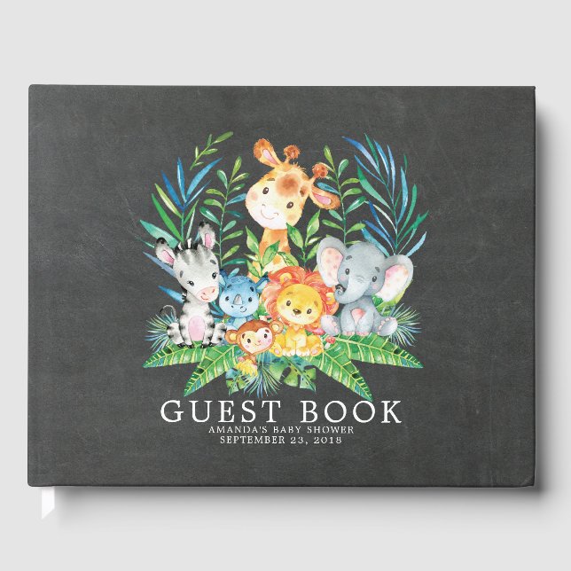 Chalkboard Safari Jungle Baby Shower Guest Book (Front)
