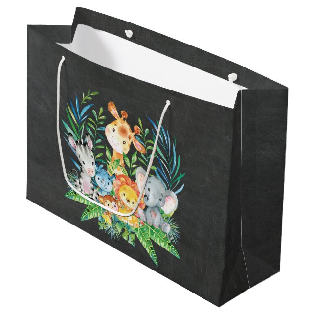 Chalkboard Safari Jungle Baby shower sac cadeau (Devant Angle)