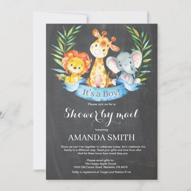 Chalkboard Safari Jungle Boy Baby Shower by Mail Invitation (Front)