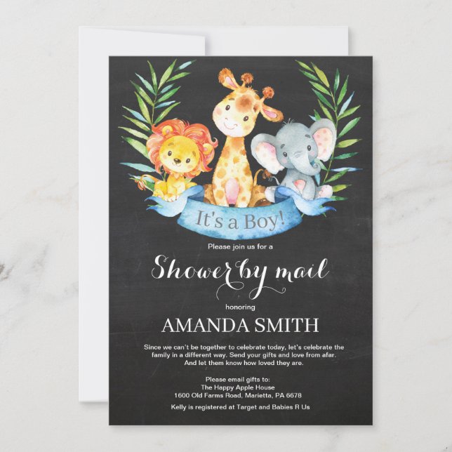 Chalkboard Safari Jungle Boy Baby Shower by Mail Invitation (Front)