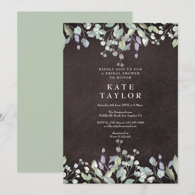 Chalkboard Sage and Lilac Floral Bridal Shower Invitation (Front/Back)