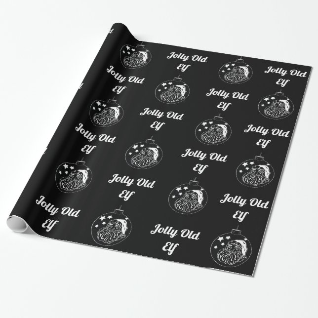 Chalkboard - Santa - Black Wrapping Paper (Unrolled)
