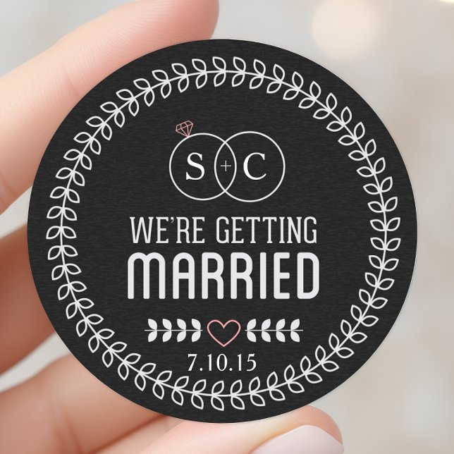 Chalkboard Save The Date Cute Monogram Classic Round Sticker (Creator Uploaded)