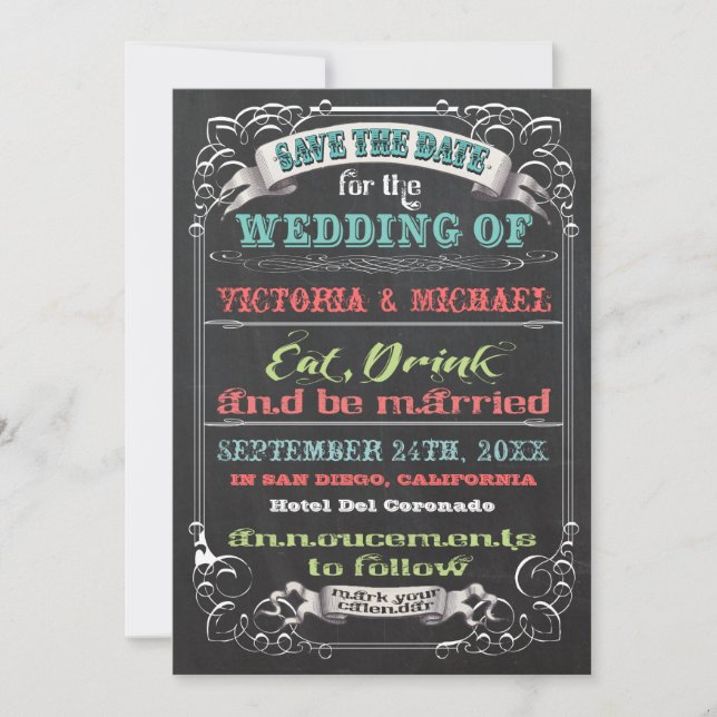Chalkboard Save the date Wedding invitations (Front)