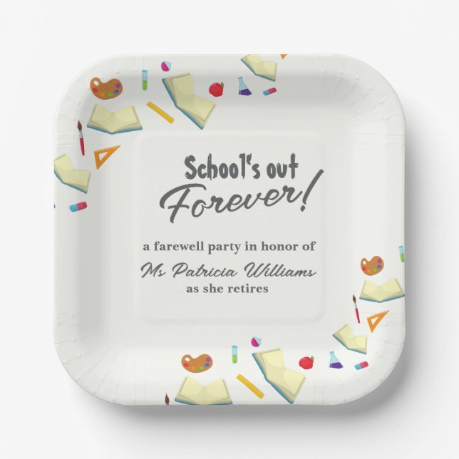 Chalkboard School Farewell Retired Teacher Party  Paper Plate (Front)