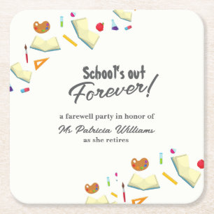 Chalkboard School Farewell Retired Teacher Party Square Paper Coaster