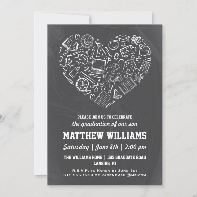 Chalkboard School Heart Graduation Invitation (Front)