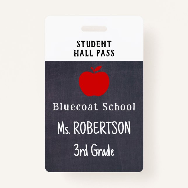 chalkboard School teacher or student pass Badge (Front)