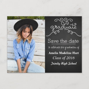 Chalkboard Script Graduate   Save The Date Photo Postcard