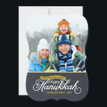 Chalkboard Script Hanukkah Photo Card<br><div class="desc">Simple chic modern Hanukkah holiday photo card elegant calligraphy script typography on a faux chalkboard texture background. Personalize the design with your custom family photo and name. Click the "Customize It" button to add more text and photos on the back and create your own unique one of a kind design!...</div>