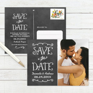 Chalkboard Script Photo Save the Date Announcement Postcard