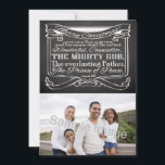 Chalkboard Scripture Christmas Holiday Card<br><div class="desc">Personalize this Christmas Bible Verse item with Passage Scripture from Isaiah 9:6... unto us a Son is given: and his name shall be called Wonderful, Counsellor, THE MIGHTY GOD, The everlasting Father, The Prince of Peace. ~Isaiah 9:6 Dark grey and black chalkboard with white text graphic makes a lovely casual...</div>