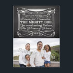 Chalkboard Scripture Christmas Holiday Postcard<br><div class="desc">Personalize this Christmas Bible Verse item with Passage Scripture from Isaiah 9:6... unto us a Son is given: and his name shall be called Wonderful, Counsellor, THE MIGHTY GOD, The everlasting Father, The Prince of Peace. ~Isaiah 9:6 Dark grey and black chalkboard with white text graphic makes a lovely casual...</div>