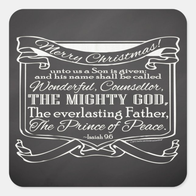 Chalkboard Scripture Christmas Square Sticker (Front)
