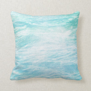 Chalkboard Sea Water Blue Grungy Ocean Waves Throw Pillow