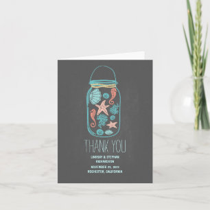 Chalkboard seashells mason jar wedding thank you card