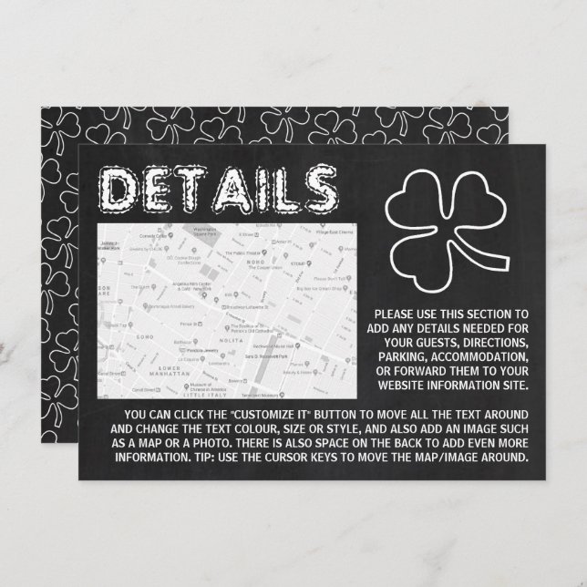 Chalkboard Shamrock, St Patrick's Day Detail Card (Front/Back)