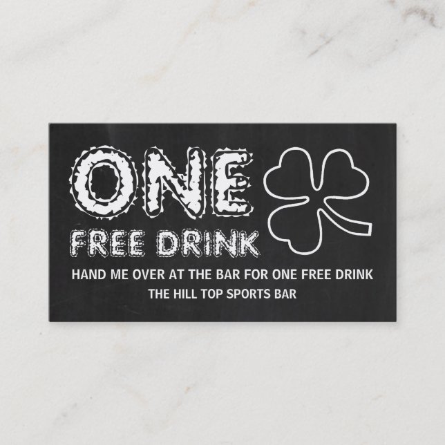 Chalkboard Shamrock St Patrick's Day Drinks Ticket (Front)