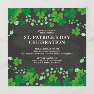 Chalkboard Shamrock St. Patrick's Party Invitation