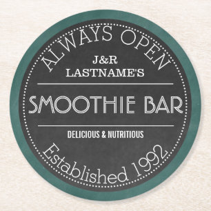 Chalkboard Sign Personalized Couple Smoothie Bar Round Paper Coaster