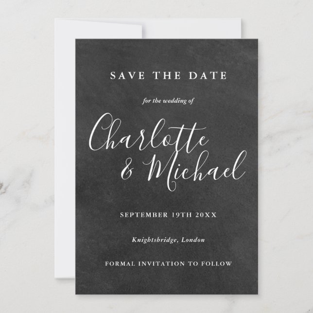 Chalkboard Signature Wedding Save the Date Card (Front)