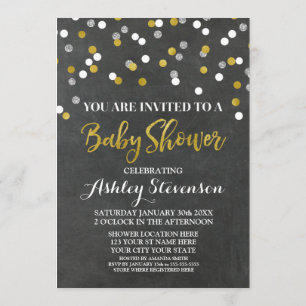 Chalkboard Silver Baby Shower Invitation Confetti