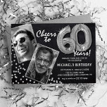 Chalkboard Silver Balloons 2 Photo 60th Birthday Invitation<br><div class="desc">Celebrate the milestone of stepping into the magnificent 60s with these unique 'Chalkboard Silver Balloons 60th Birthday Invitations'. Enriched with a rustic chalkboard background and shimmering faux silver glitter flecks, these invites exude vintage charm and modern elegance. Upload a then-and-now photo of the birthday star and customize the easy-to-use template...</div>