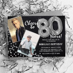 Chalkboard Silver Balloons 2 Photo 80th Birthday Invitation<br><div class="desc">Celebrating the BIG 80! These invites allow you to upload a before and after photograph of the birthday man or woman in a silver frame, with the title 'Cheers to 80 Years!'. Featuring a rustic chalkboard background, silver number eighty helium balloons, faux silver glitter flecks and a simple birthday party...</div>
