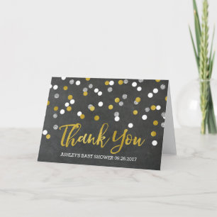 Chalkboard Silver Confetti Baby Shower Thank You Card