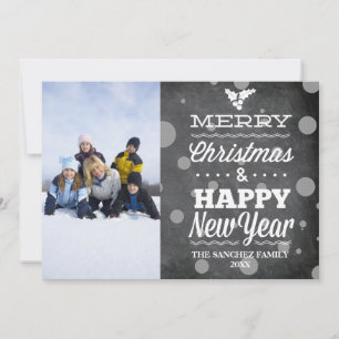 Chalkboard silver dot Christmas holiday photo card