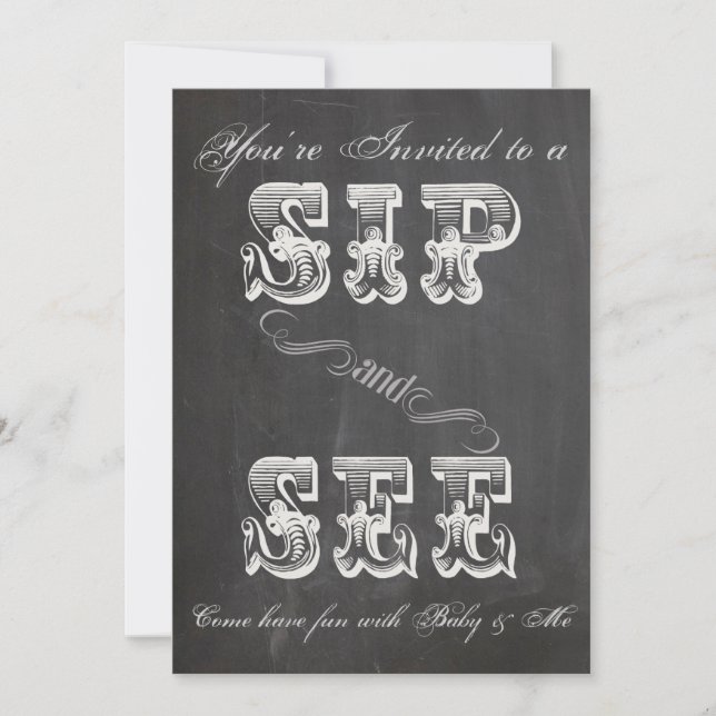 Chalkboard Sip and See Baby Shower Invite (Front)