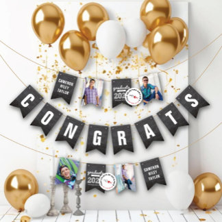 Chalkboard Sketch Class Of 2026 Photo Grad Party Bunting Flags