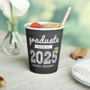 Chalkboard Sketch Graduation Party Class Of 2023 Paper Cups